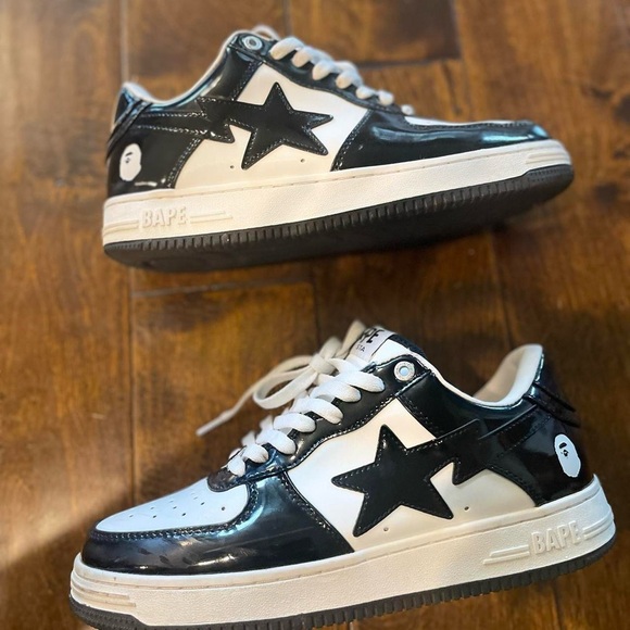 bape-shoes-bapesta-ape-black-and-white-low-poshmark